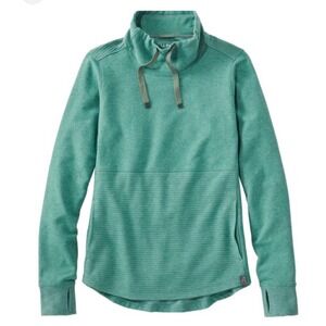 LLBean Cozy Mixed Knits Pullover Sea Green Hearher Cowl Neck Thumbhole Sz M